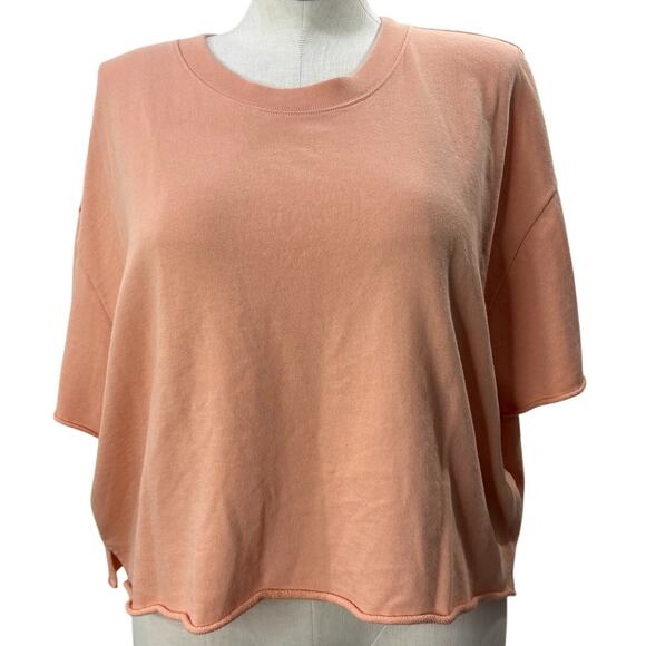 Gap Size XXL Cropped Sweatshirt Short Sleeve Relaxed Peach Slouchy Loungewear - Picture 1 of 13